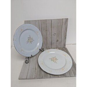 Set 2 Crescent Fine China Jie Pai Dinner Plates Yellow Floral 10 1/2" Silver